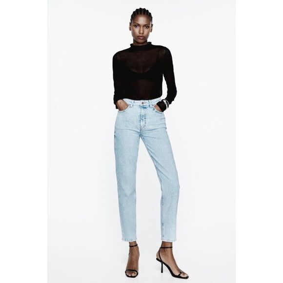 Zara Womens Ankle Mom Fit Jeans EU 36 US 4 Blue Slim High Rise 7223/221 NWT - Picture 1 of 12